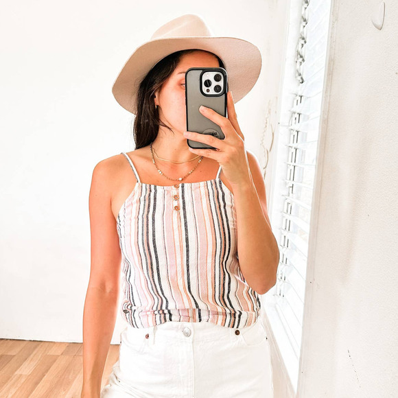 Roxy Live Lovely Button Front Linen Tank Top Size XS - Picture 2 of 14